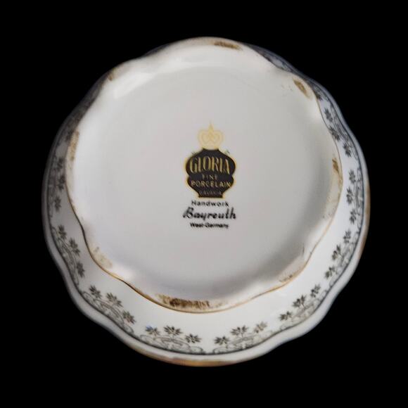 Gloria Bavaria Bayreuth Handwork Vase West Germany Porcelain Gold Trim Romantic - Picture 6 of 7